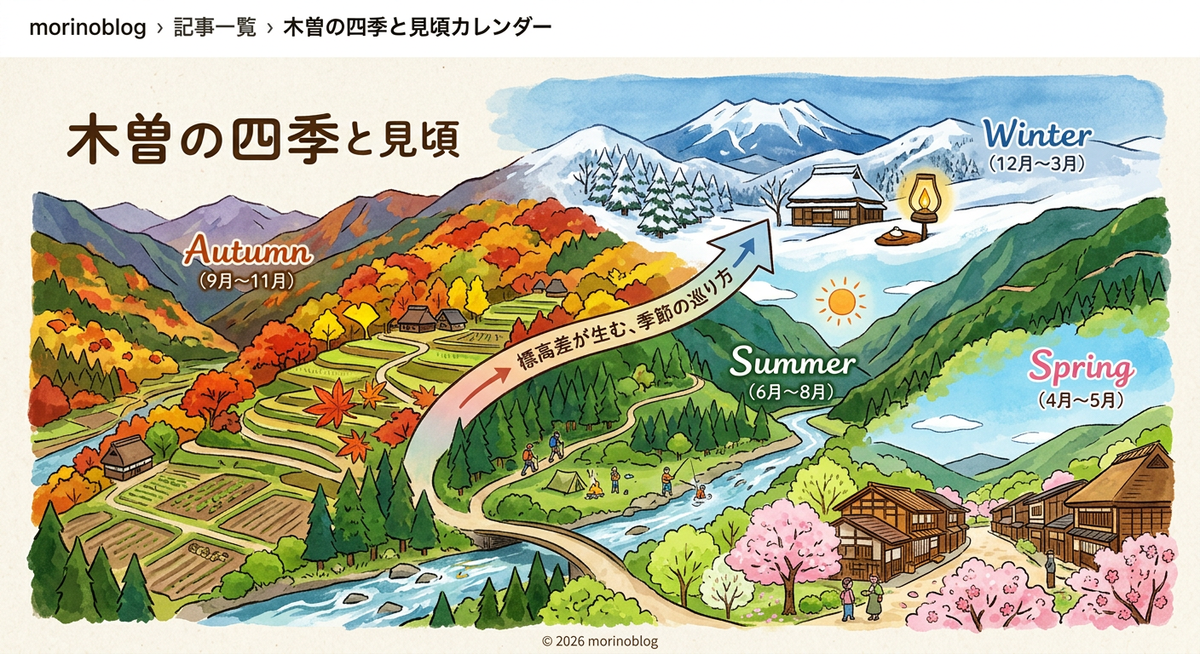 木曽の四季と見頃カレンダー【標高差が生む、季節の巡り方】
